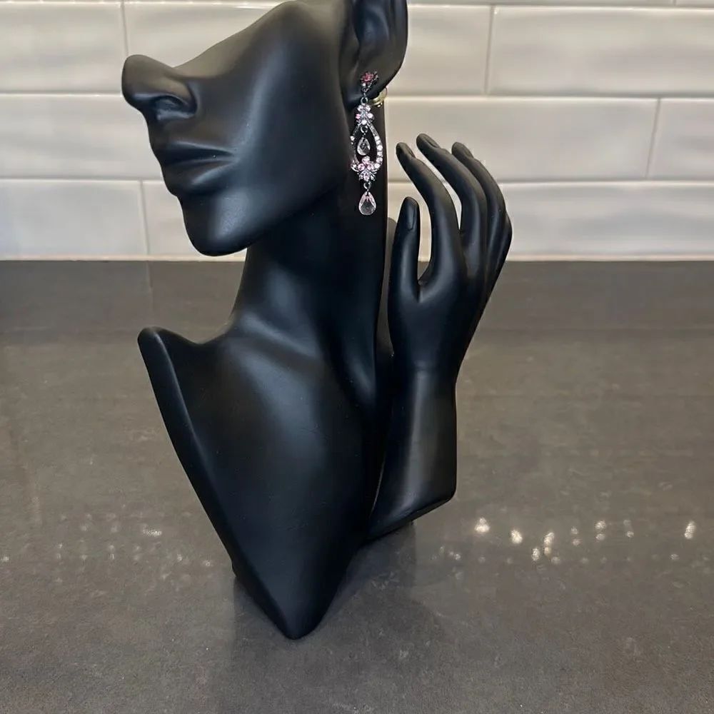 Fashion Jewelry- Pink/Gun Metal Black Earrings